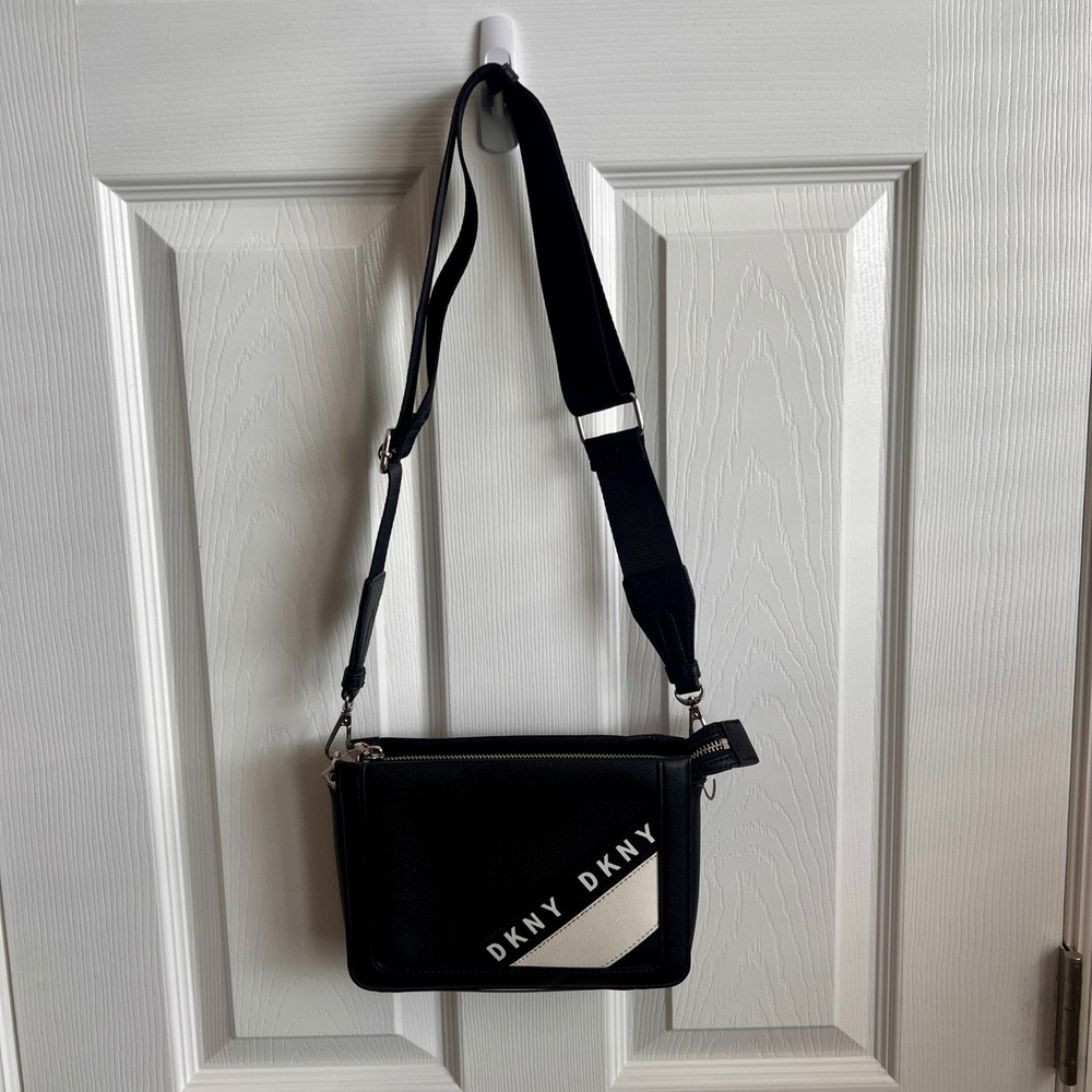 DKNY Black Crossbody Shoulder Bag Adjustable Strap Logo Detail